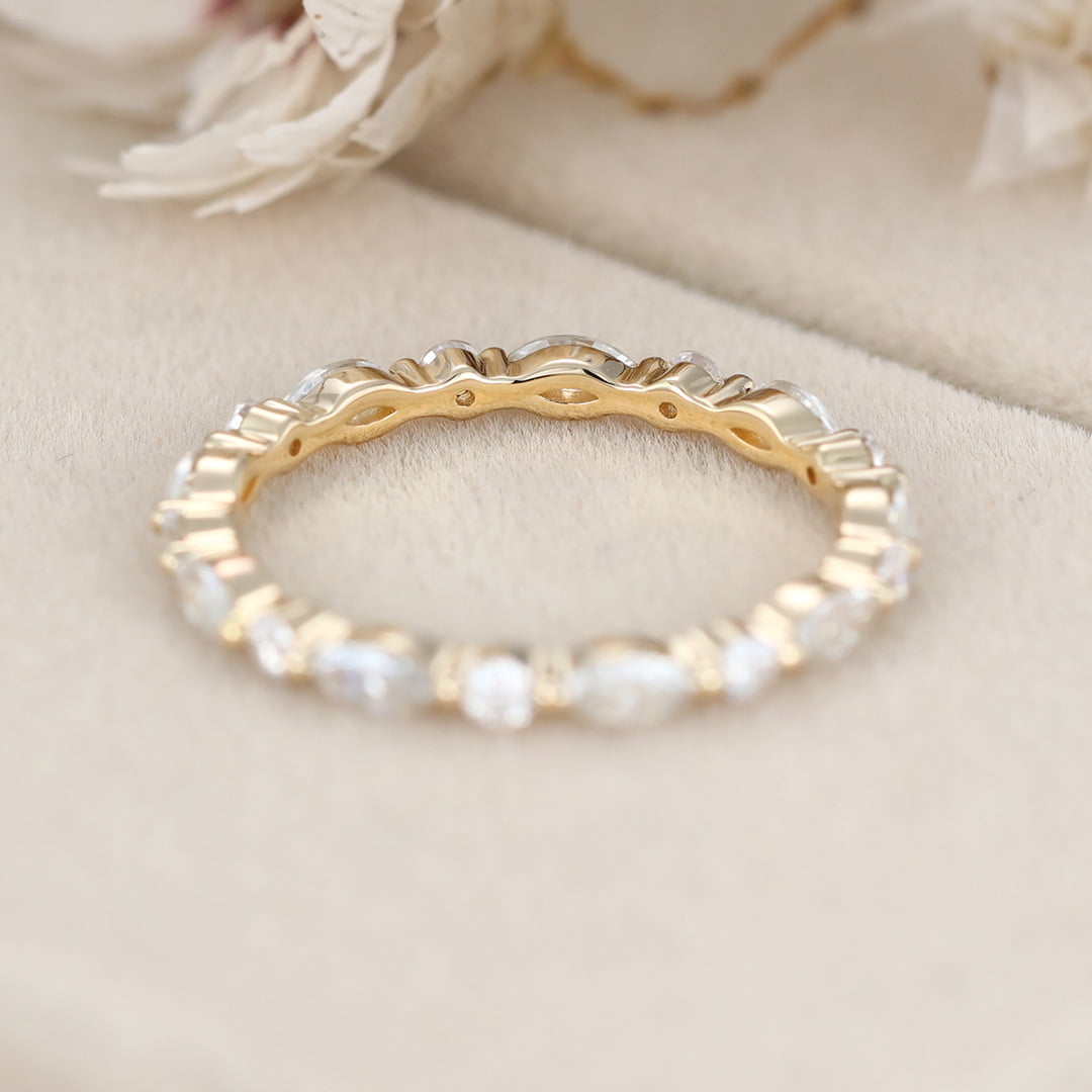 Wedding ring band women Moissanite wedding ring Yellow gold Marquise cut Diamond stacking matching Unique Full eternity Bridal Promise gift