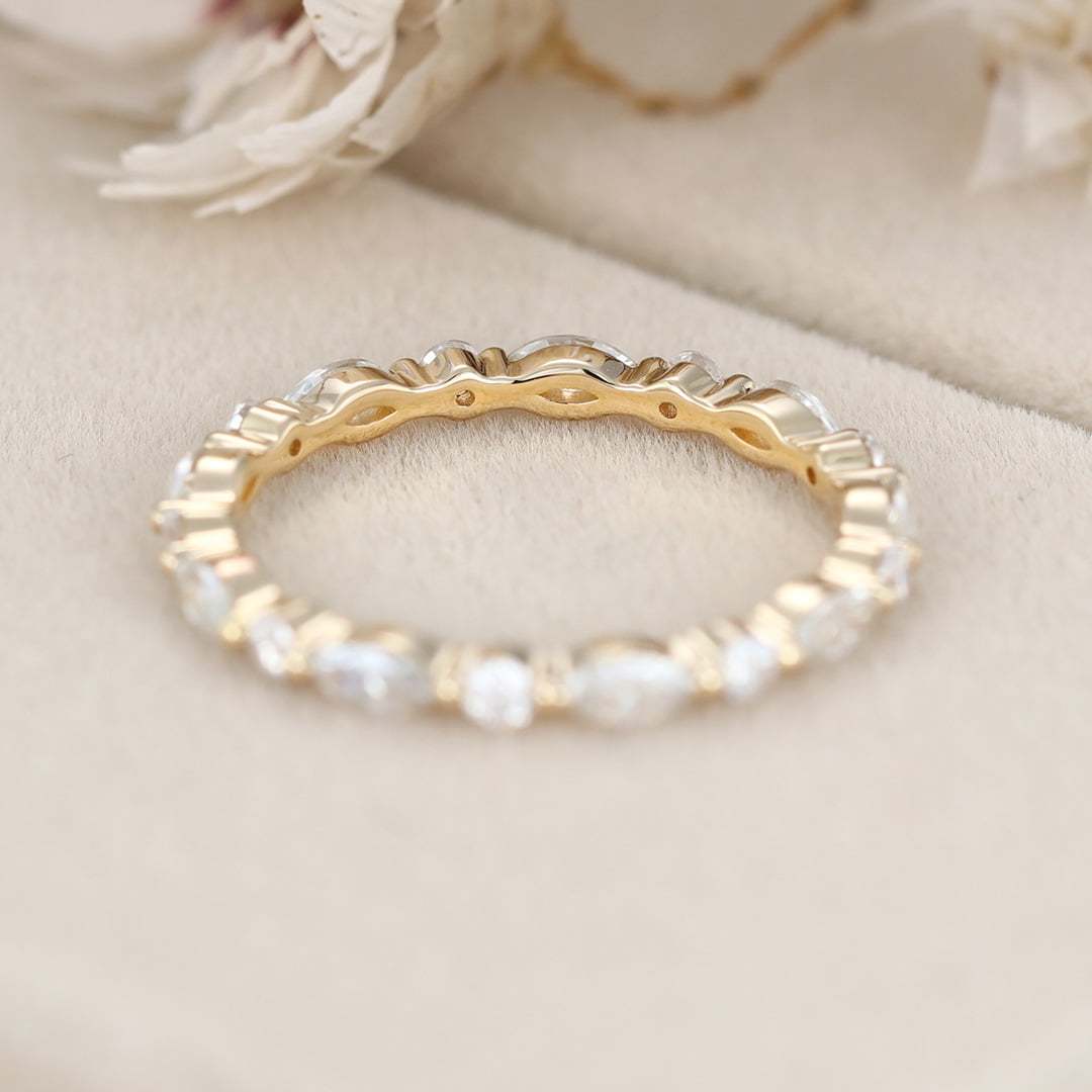 Wedding ring band women Moissanite wedding ring Yellow gold Marquise cut Diamond stacking matching Unique Full eternity Bridal Promise gift