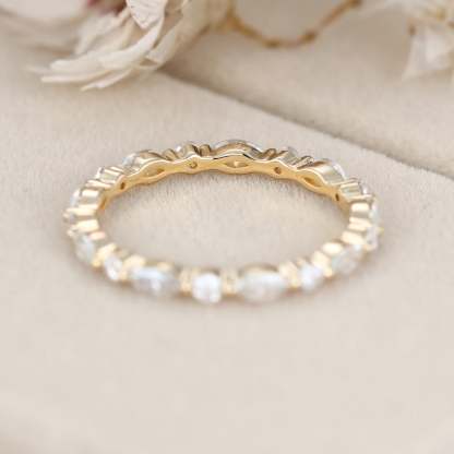 Wedding ring band women Moissanite wedding ring Yellow gold Marquise cut Diamond stacking matching Unique Full eternity Bridal Promise gift