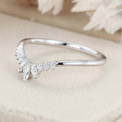 White gold Marquise diamond band ring Unique Curved wedding band women vintage Stacking Matching band bridal Promise Anniversary gift