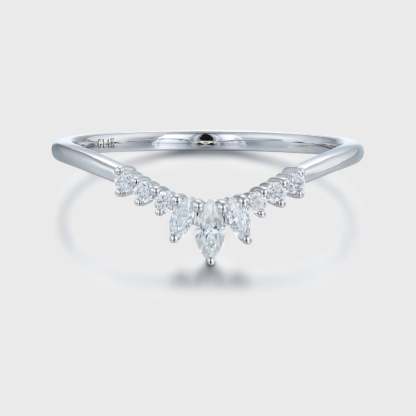Unique Curved Wedding Band White Gold Women Stacking Matching Band Bridal Promise Anniversary Gift