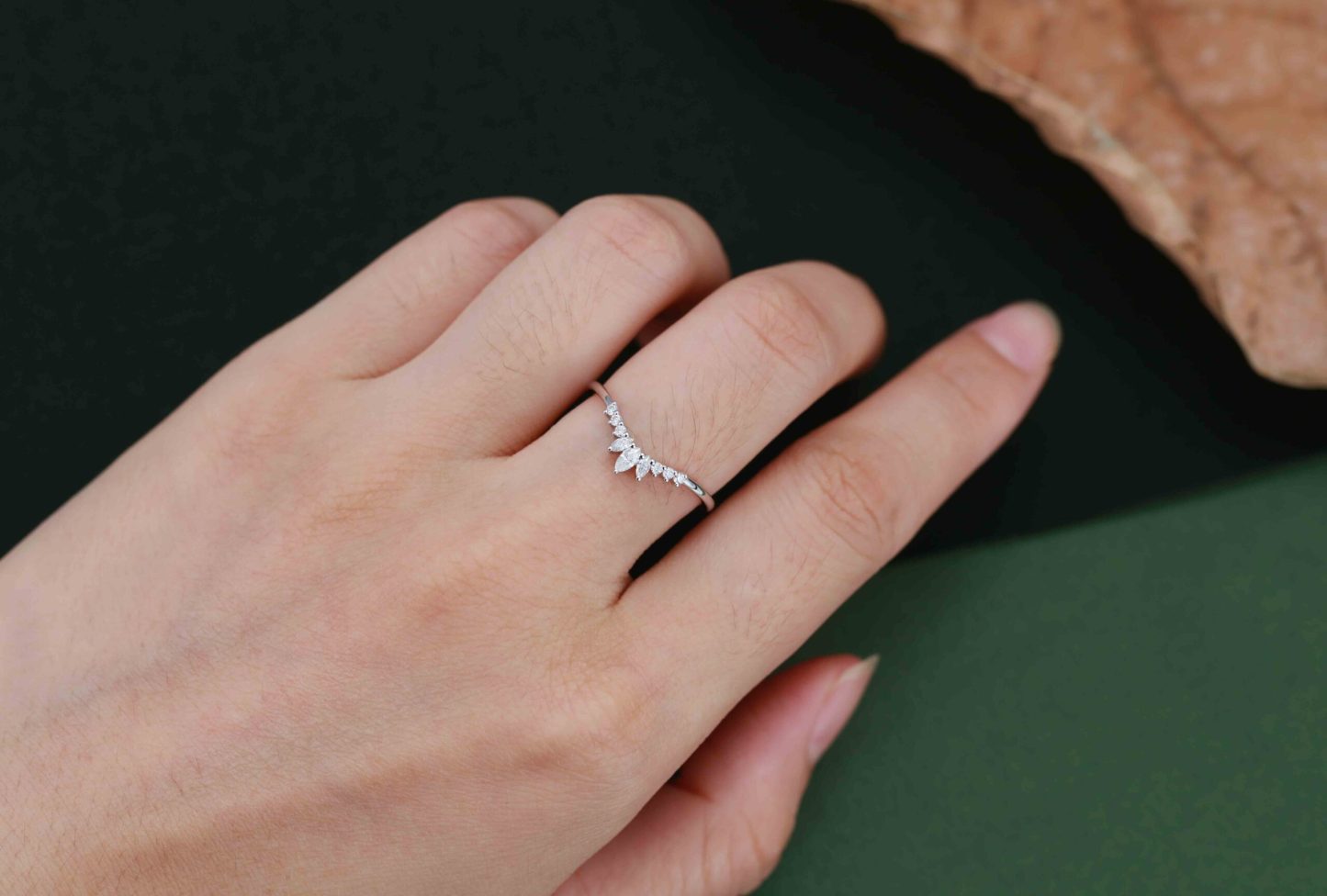 Unique Curved Wedding Band – 14K White Gold Stacking Matching Ring for Women Bridal Promise Anniversary Gift