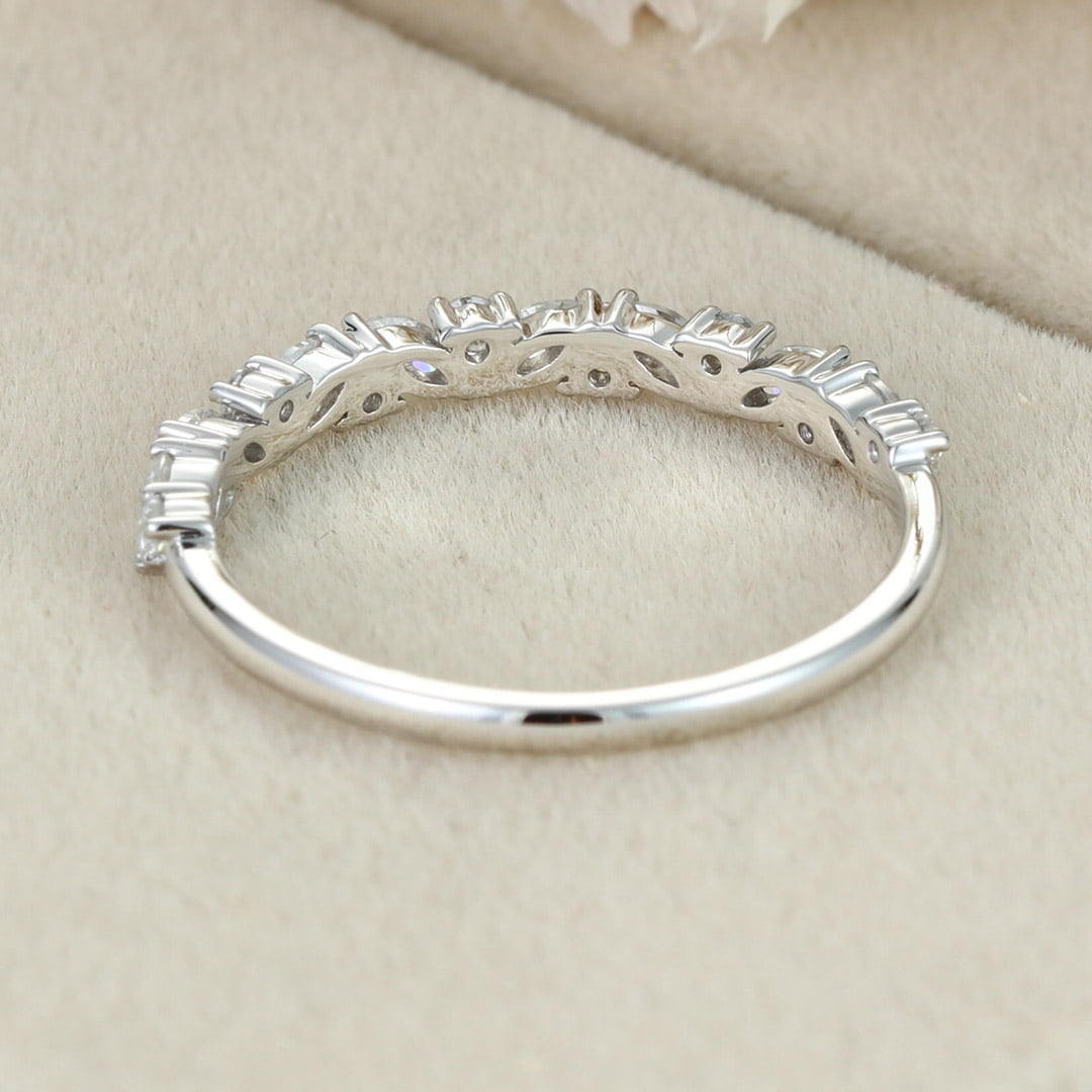 White gold wedding band women half eternity Marquise Moissanite wedding band vintage Matching Unique Bridal Stacking Promise gift for women