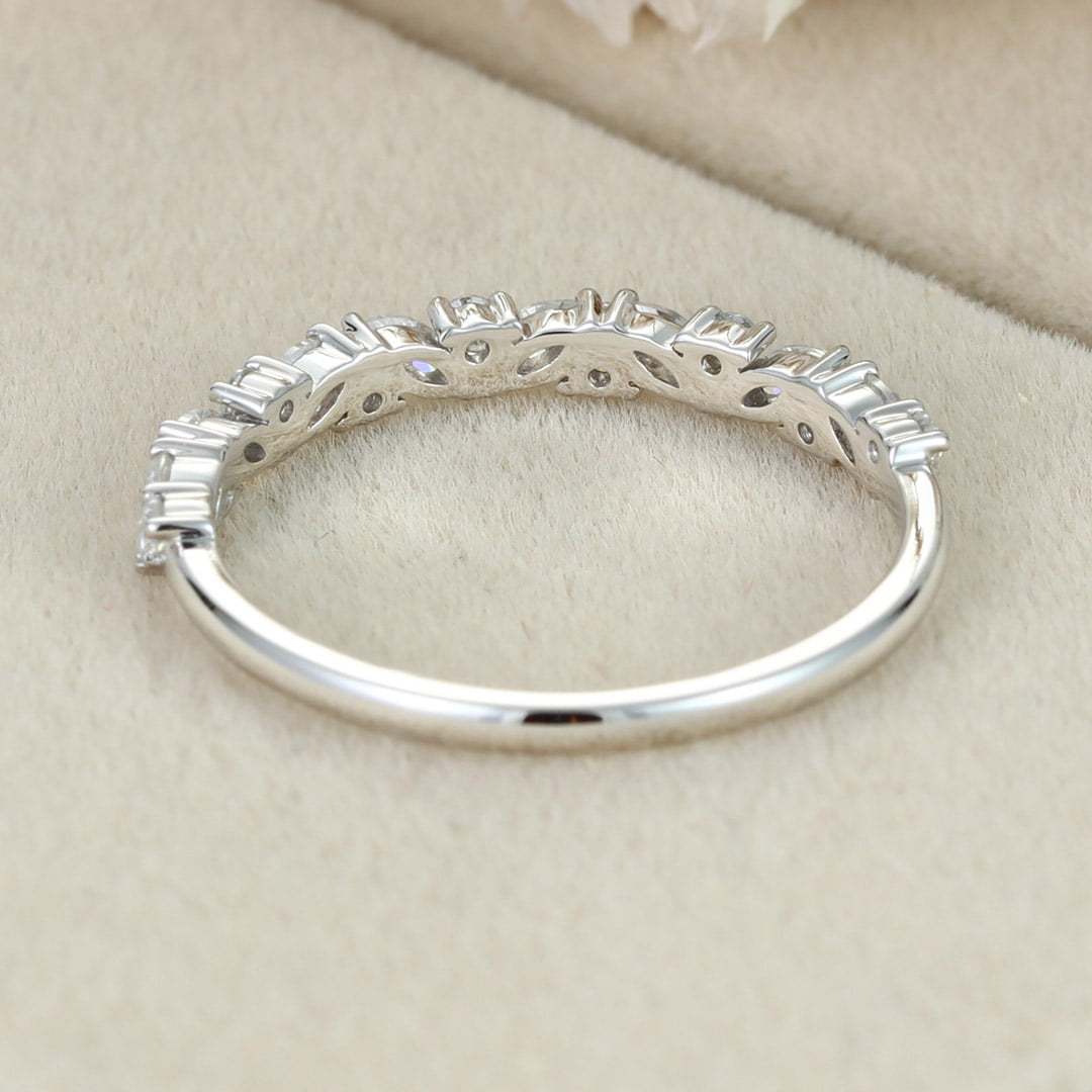 White gold wedding band women half eternity Marquise Moissanite wedding band vintage Matching Unique Bridal Stacking Promise gift for women