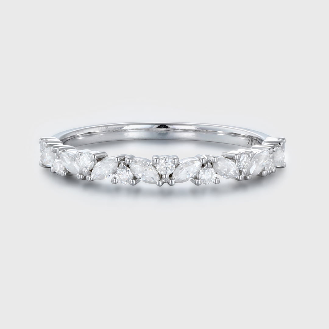 White gold wedding band women half eternity Marquise Moissanite wedding band vintage Matching Unique Bridal Stacking Promise gift for women