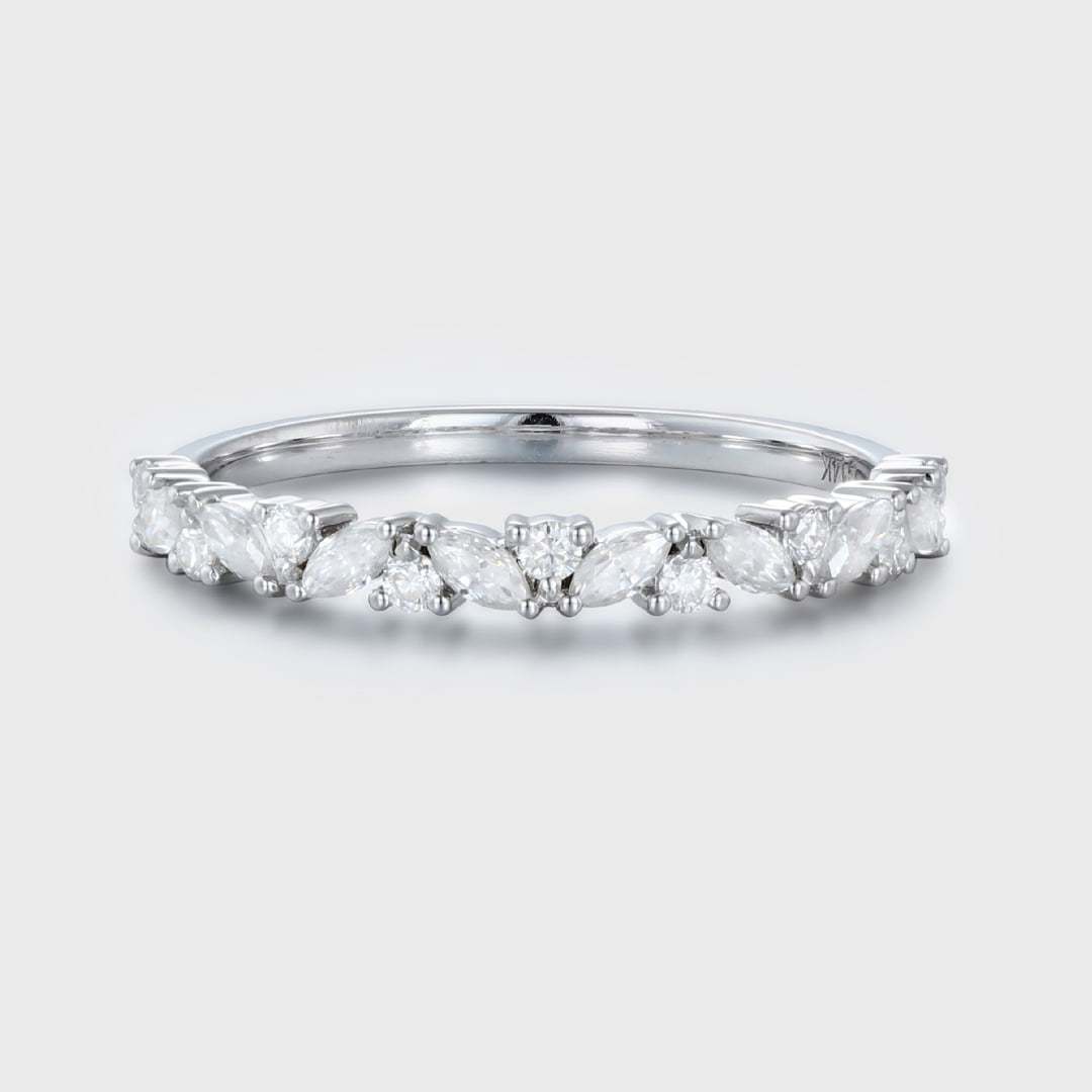 White gold wedding band women half eternity Marquise Moissanite wedding band vintage Matching Unique Bridal Stacking Promise gift for women