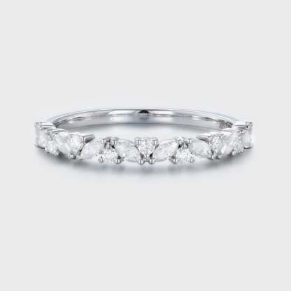 White gold wedding band women half eternity Marquise Moissanite wedding band vintage Matching Unique Bridal Stacking Promise gift for women