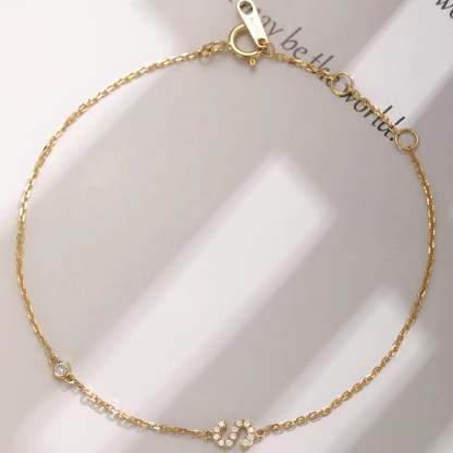 Yellow Gold Diamond Bracelet 14k Solid Gold Pave White Diamond S-shape Bracelet Dainty Friendship Bracelet Tiny Diamond Bracelet