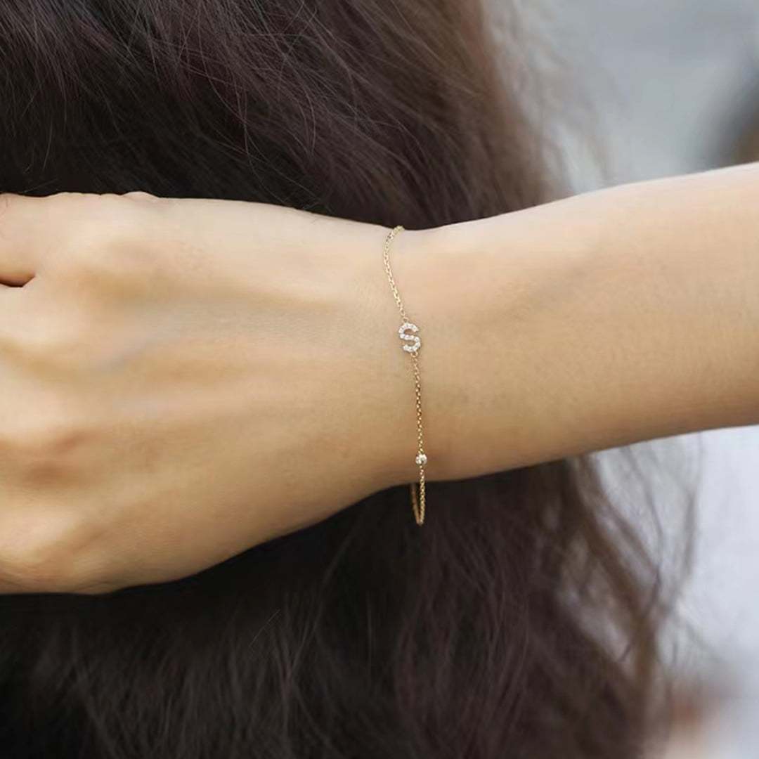 Yellow Gold Diamond Bracelet 14k Solid Gold Pave White Diamond S-shape Bracelet Dainty Friendship Bracelet Tiny Diamond Bracelet