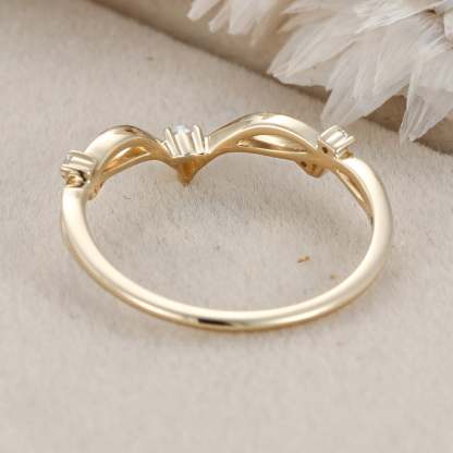 Yellow gold diamond wedding ring Pear shape Moissanite wedding band Vintage Curved wedding band Unique stacking matching promise ring
