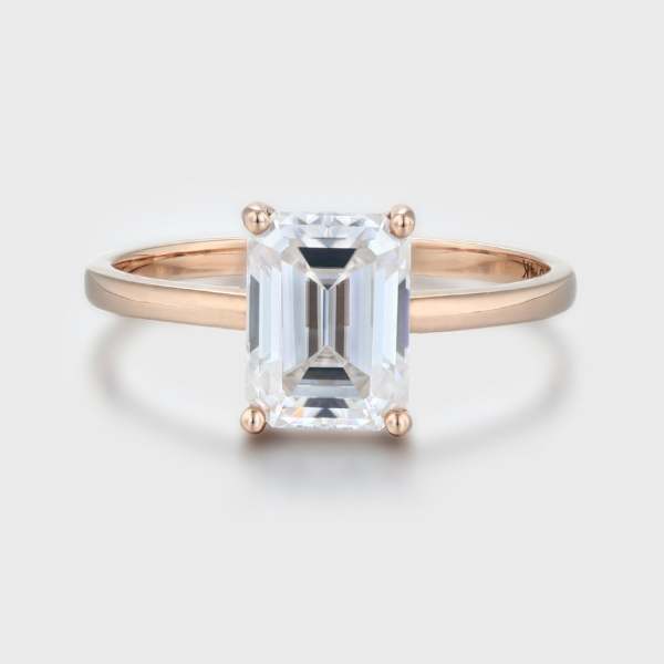 Emerald Cut Moissanite Solitaire Engagement Ring