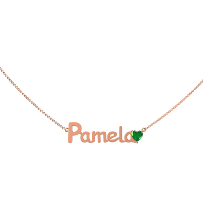Custom Heart Cut Birthstone Name Necklace in Sterling Silver – Personalized Jewelry Gift for Her