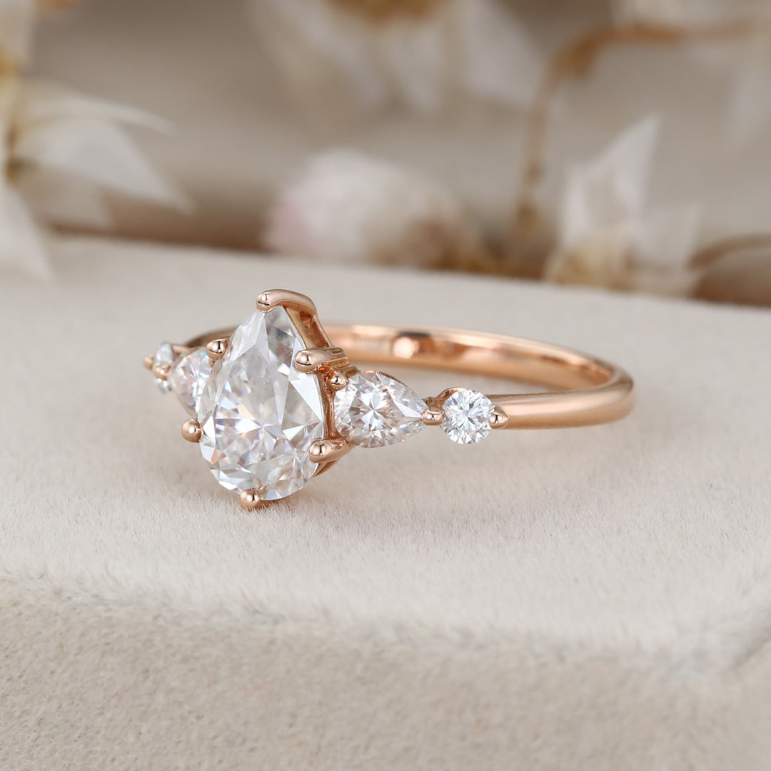 1.5 Carat Pear Shaped Moissanite Ring In 14k Rose Gold