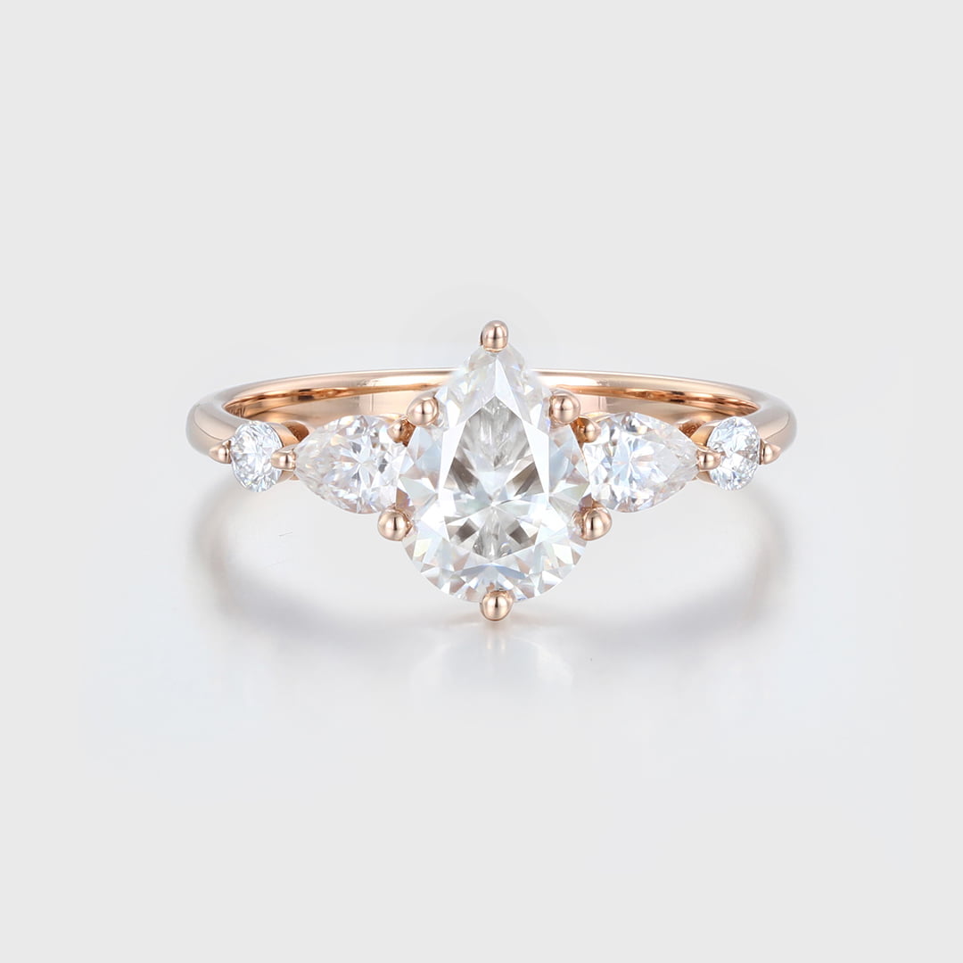 1.5 Ct Pear Shape Moissanite Stone Ring In 14K Rose Gold