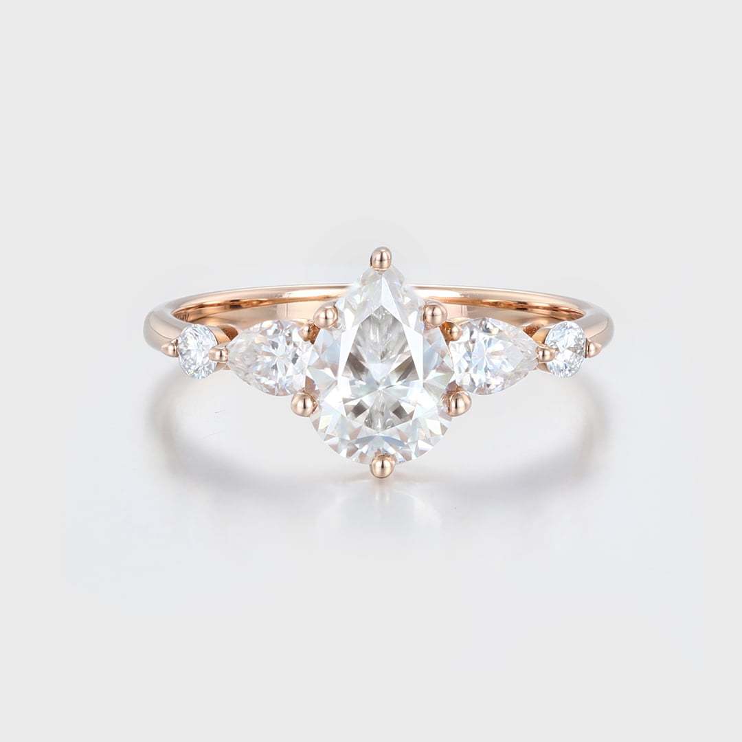 1.5 Ct Pear Shape Moissanite Stone Ring In 14K Rose Gold