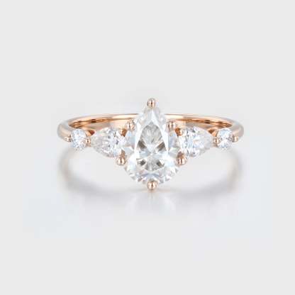 1.5 Ct Pear Shape Moissanite Stone Ring In 14K Rose Gold