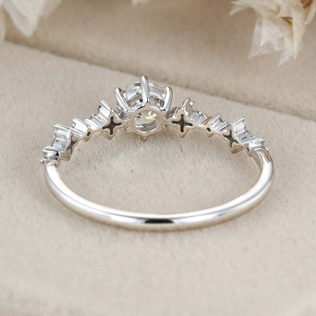 Ound Moissnaite engagement ring Unique Moissanite engagement ring White gold diamond engagement ring flower ring Bridal Promise Anniversary