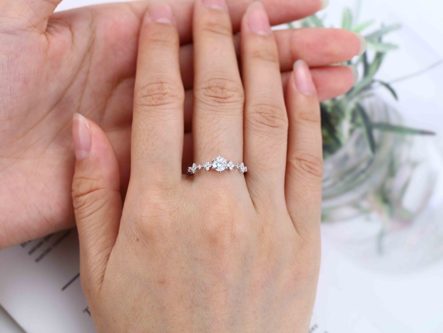Ound Moissnaite engagement ring Unique Moissanite engagement ring White gold diamond engagement ring flower ring Bridal Promise Anniversary