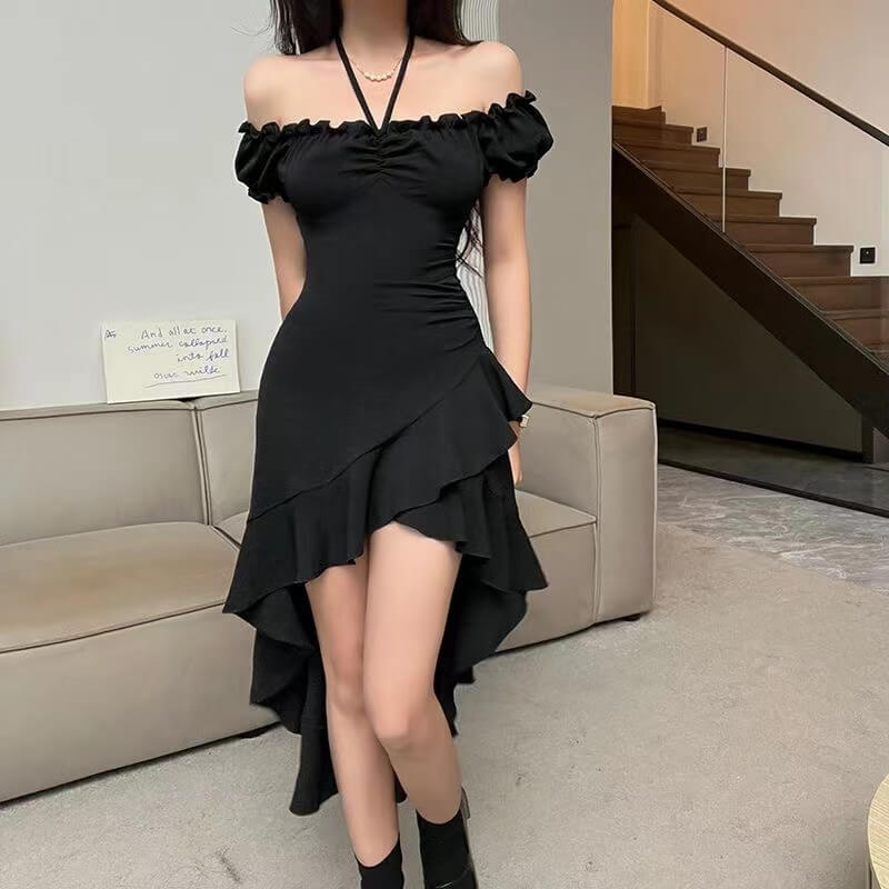 Straight Off-Shoulder Irregular Design Dress