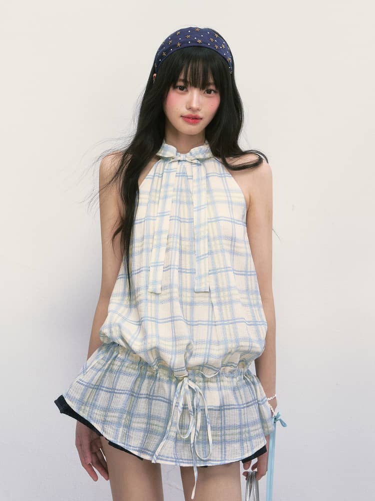 Plaid Halter Neck Dress