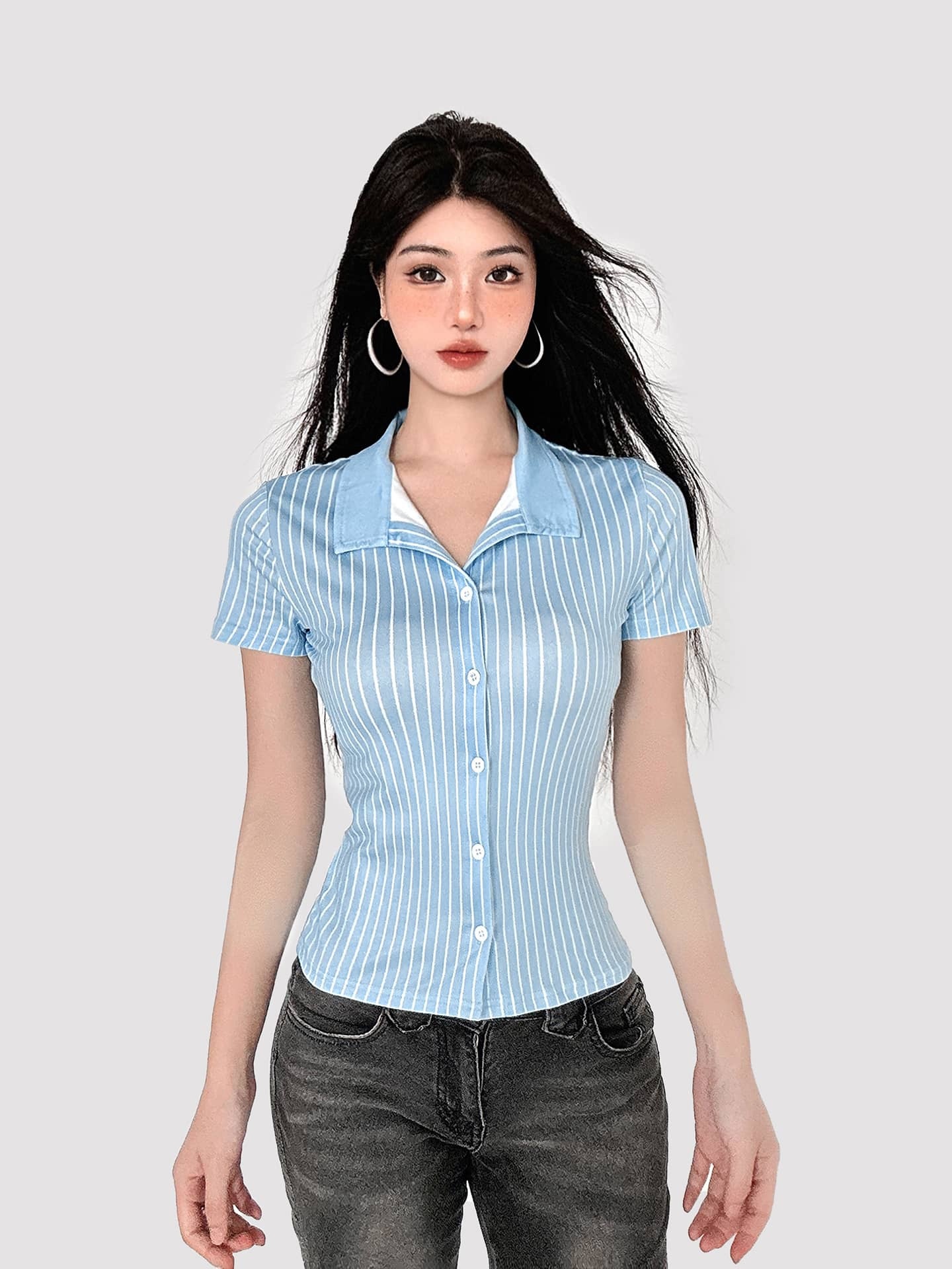 Striped Polo Knit Top