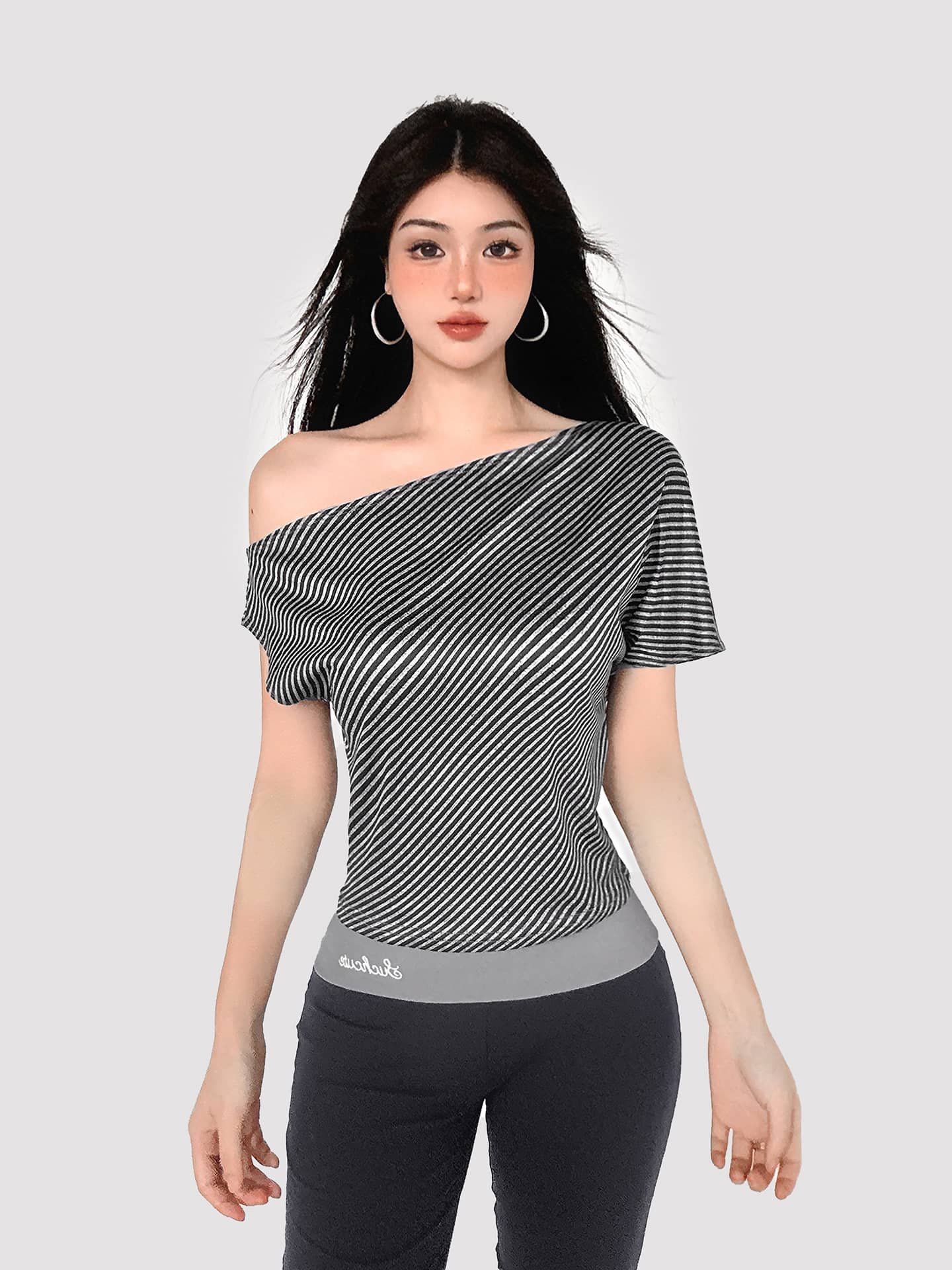 Off-Shoulder Striped Tee