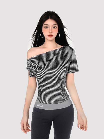 Off-Shoulder Striped Tee