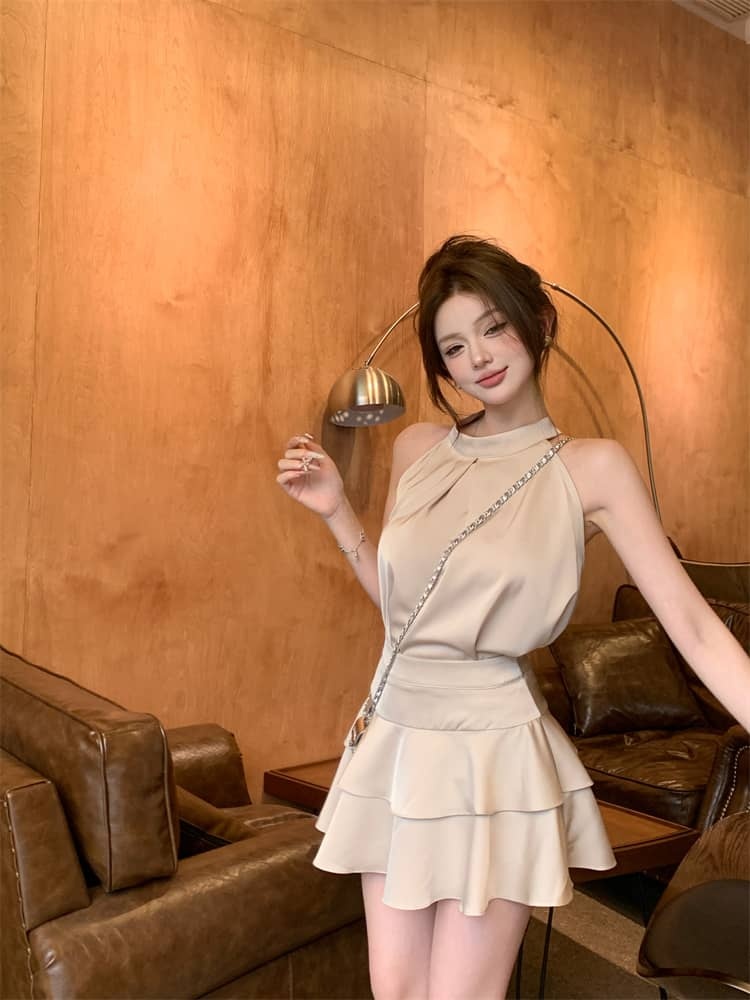 Halter Neck Sleeveless Top & Tiered Skirt Set