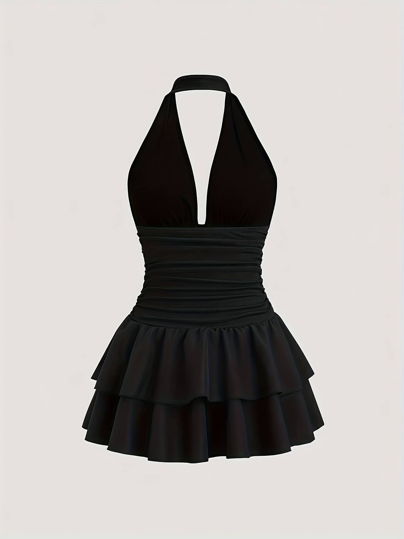 Solid Ruched Halter Neck Dress