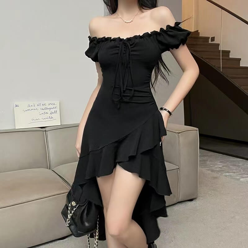 Straight Off-Shoulder Irregular Design Dress