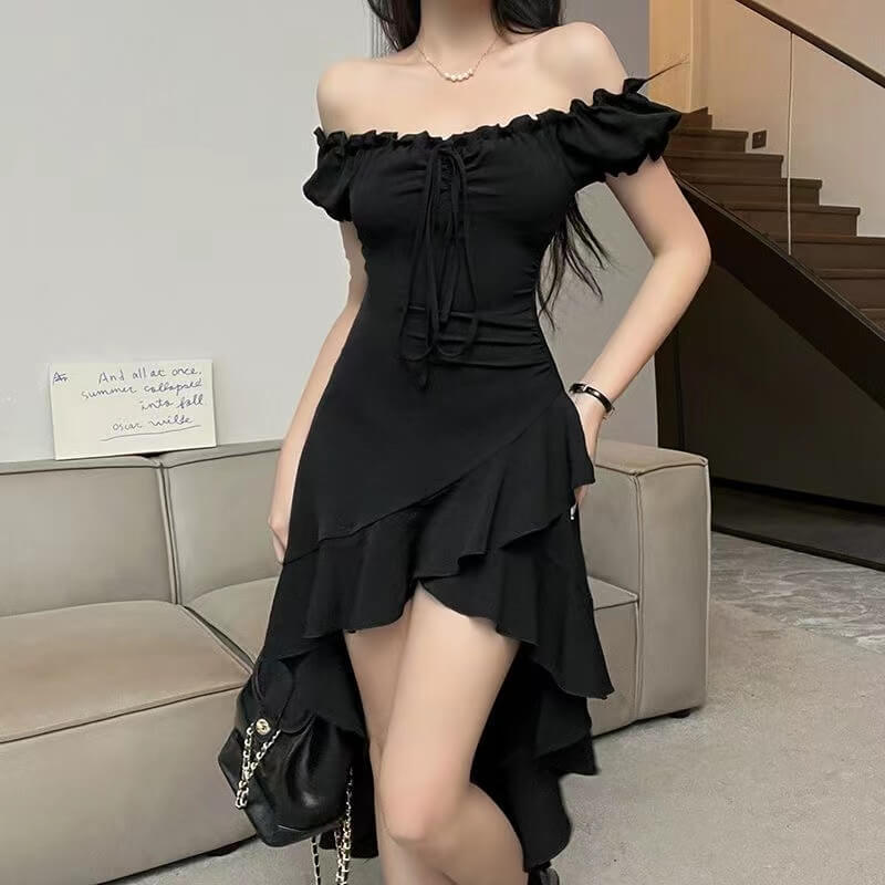 Straight Off-Shoulder Irregular Design Dress