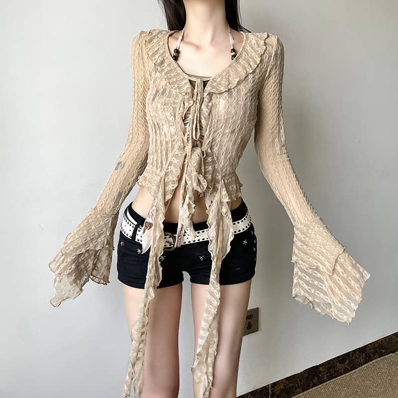 Ruffle Fringe Blouse Lace Top