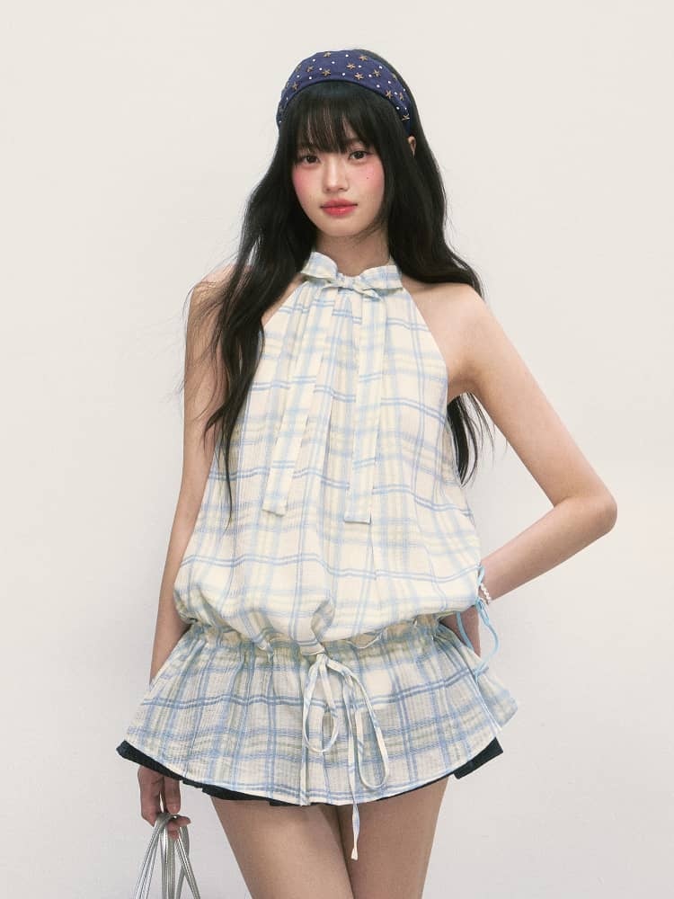 Plaid Halter Neck Dress