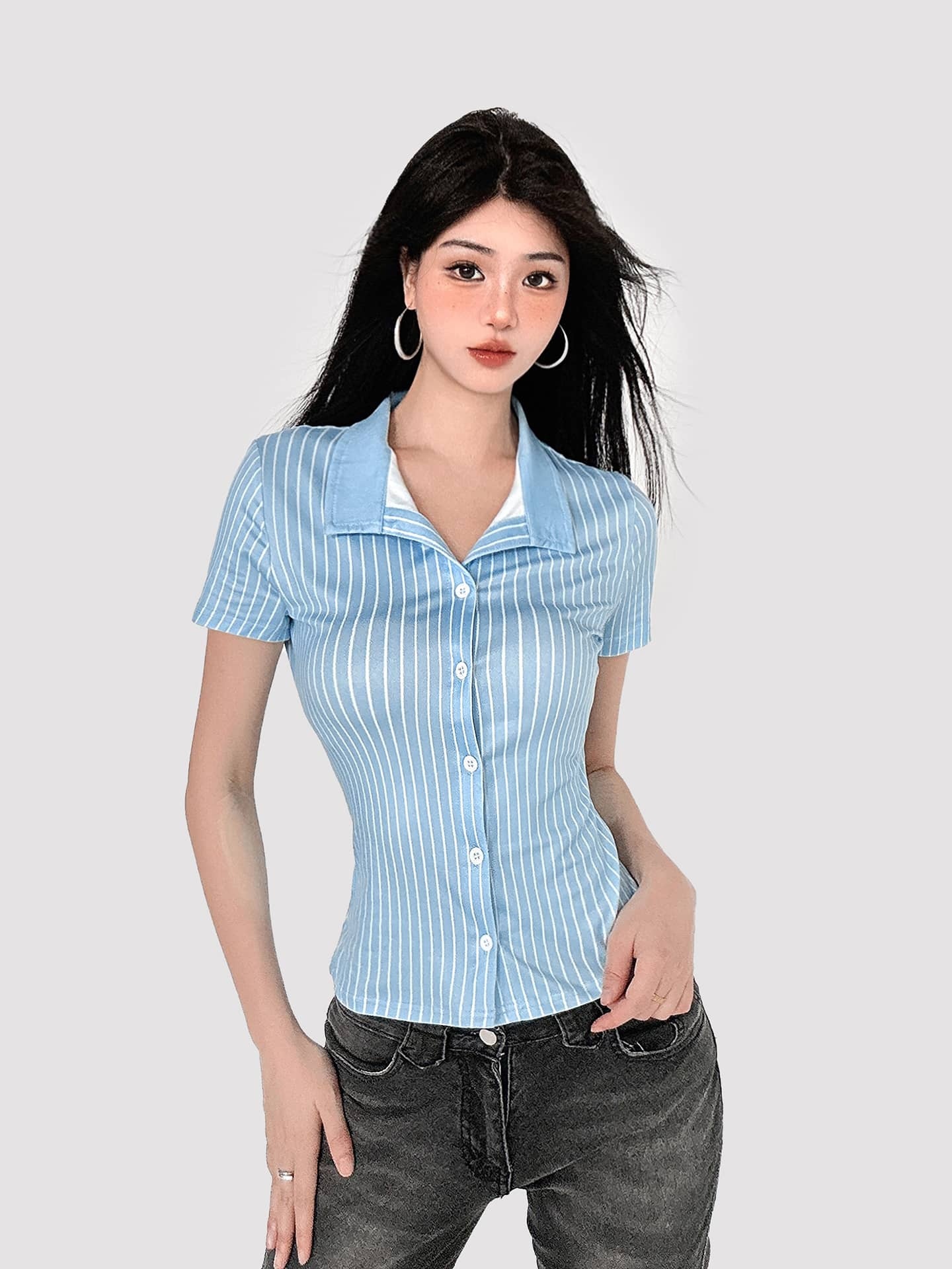 Striped Polo Knit Top