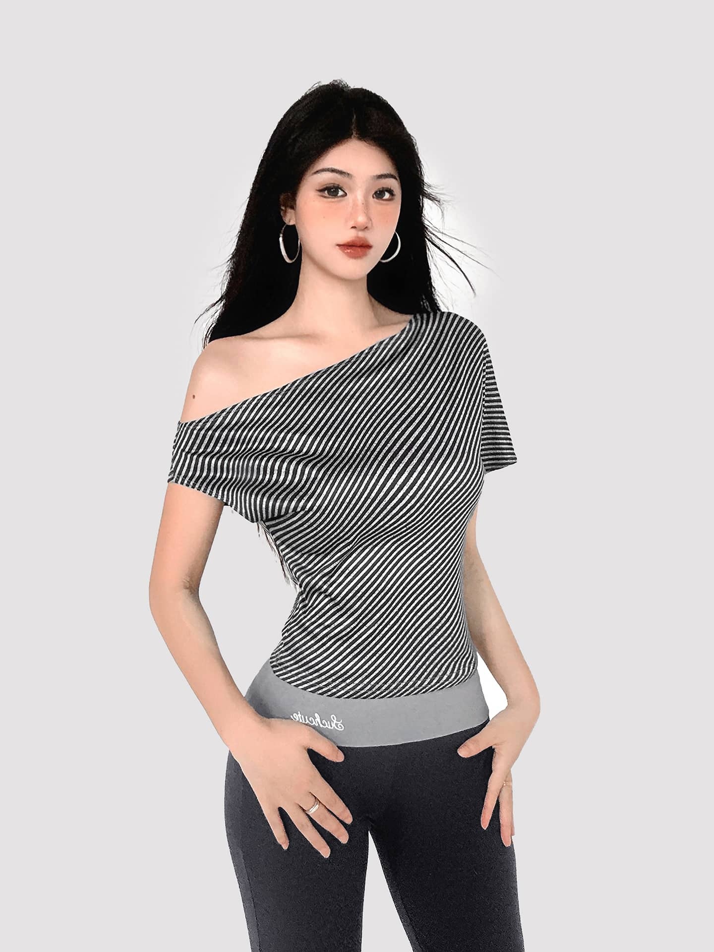 Off-Shoulder Striped Tee