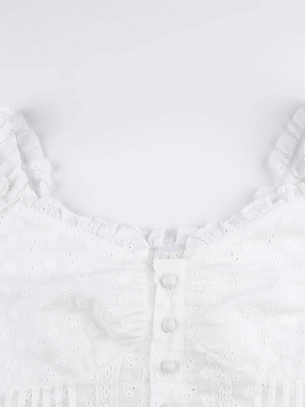 Lace Jacquard Ruffle Button Top