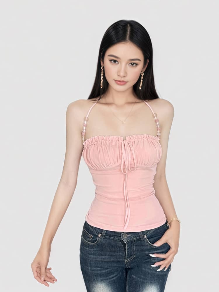 Beaded Crisscross Halter Top