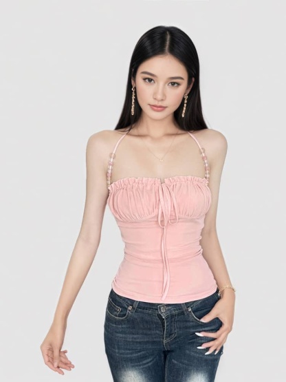 Beaded Crisscross Halter Top