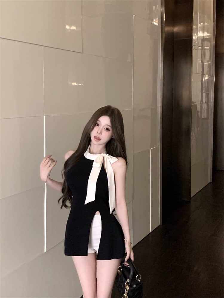 Bow Halterneck Knitted Vest