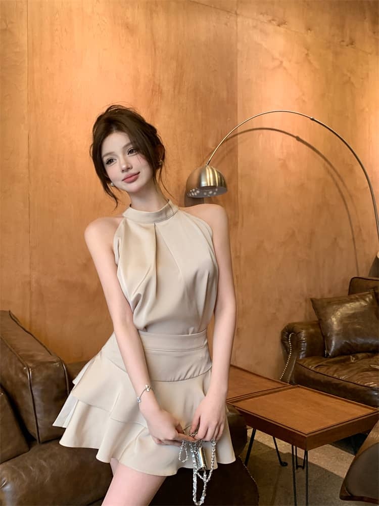 Halter Neck Sleeveless Top & Tiered Skirt Set