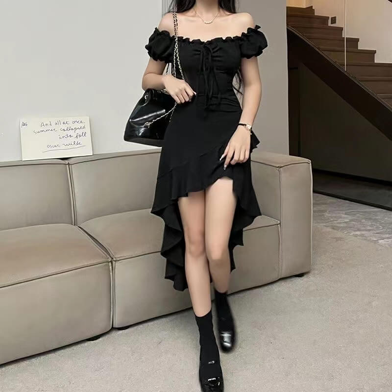 Straight Off-Shoulder Irregular Design Dress