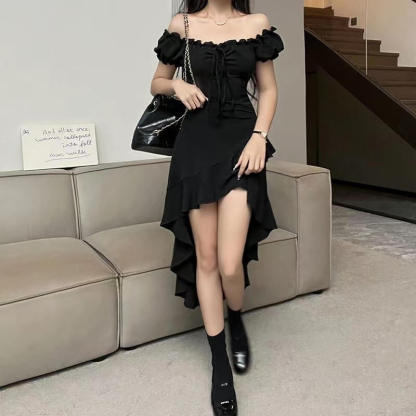 Straight Off-Shoulder Irregular Design Dress