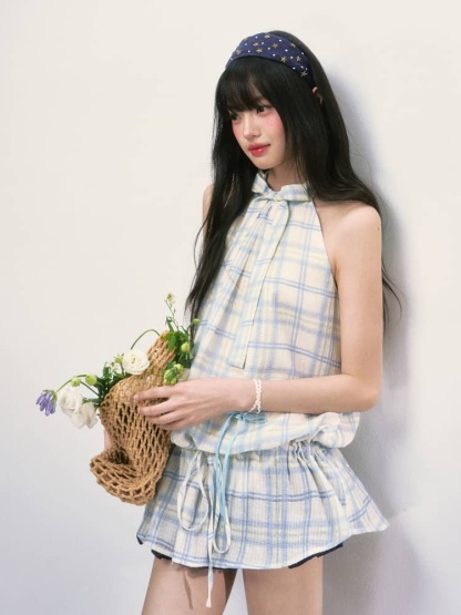 Plaid Halter Neck Dress