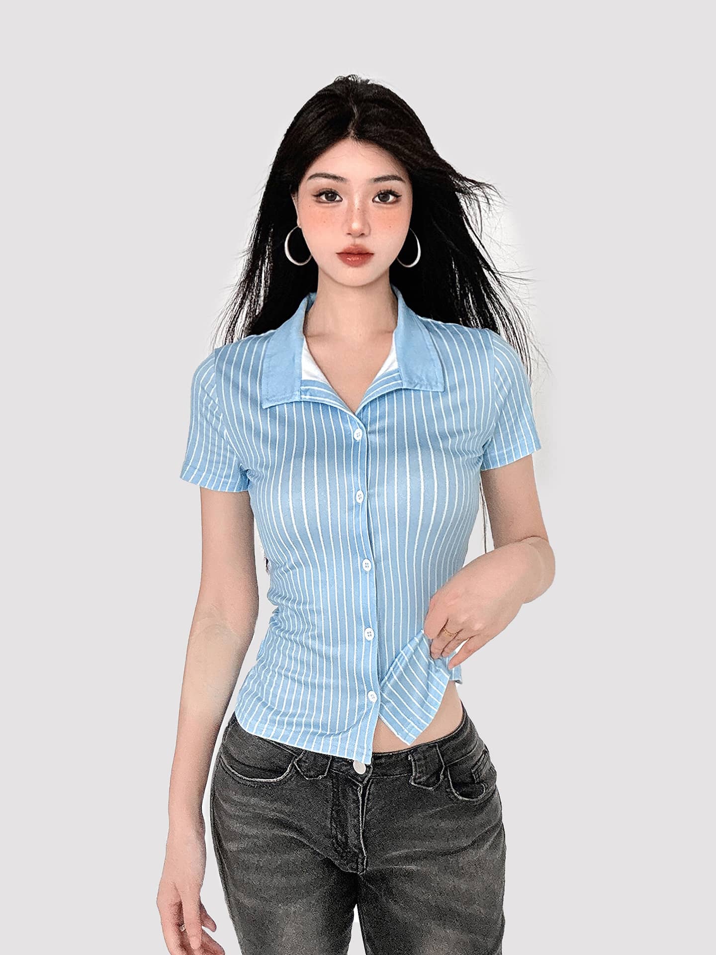 Striped Polo Knit Top