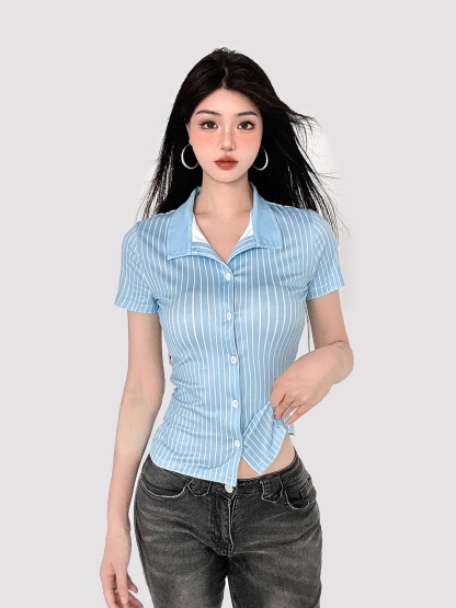 Striped Polo Knit Top