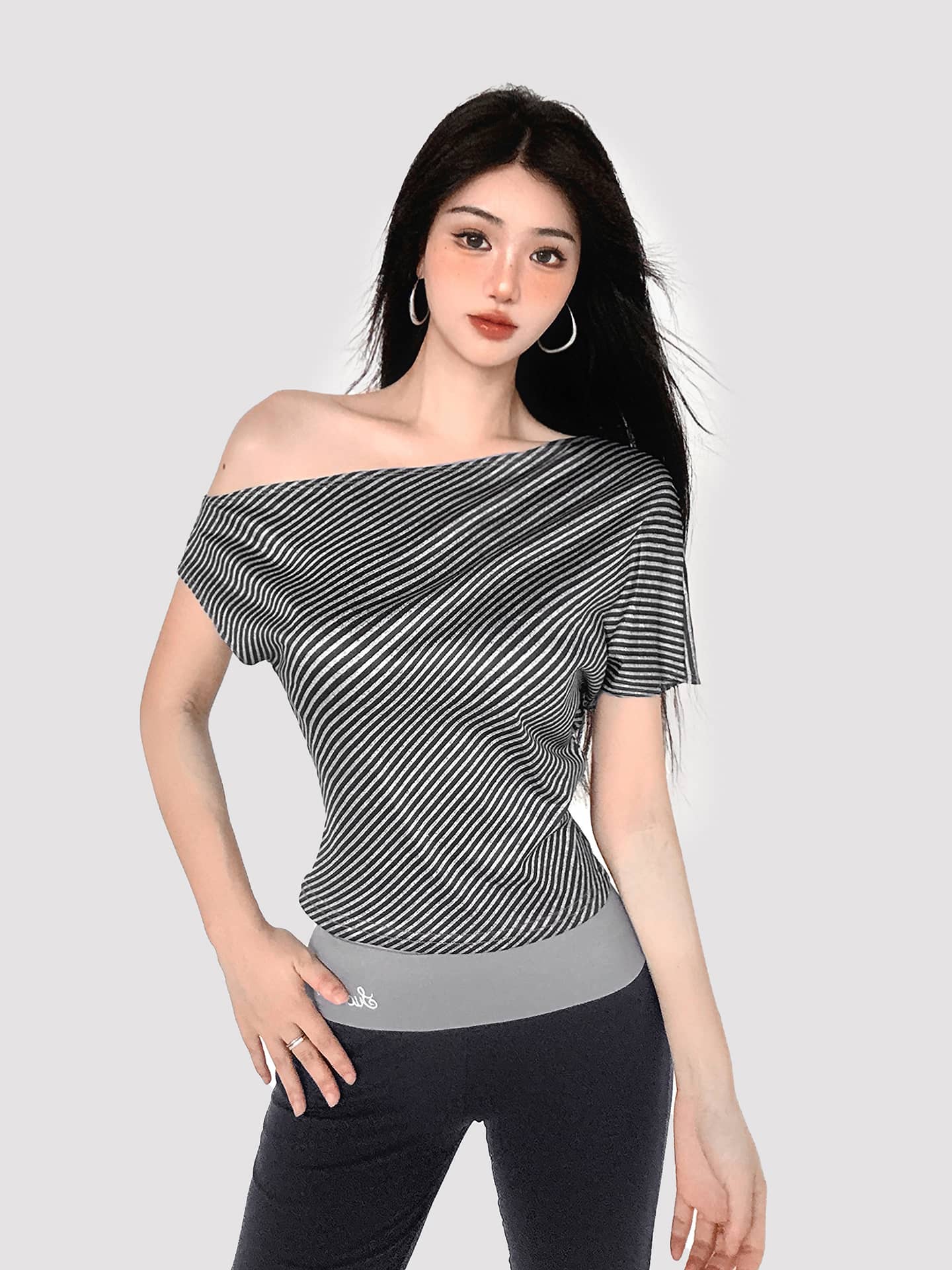 Off-Shoulder Striped Tee