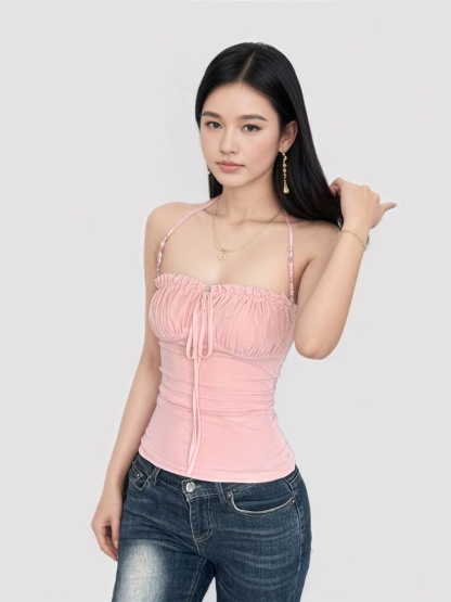 Beaded Crisscross Halter Top