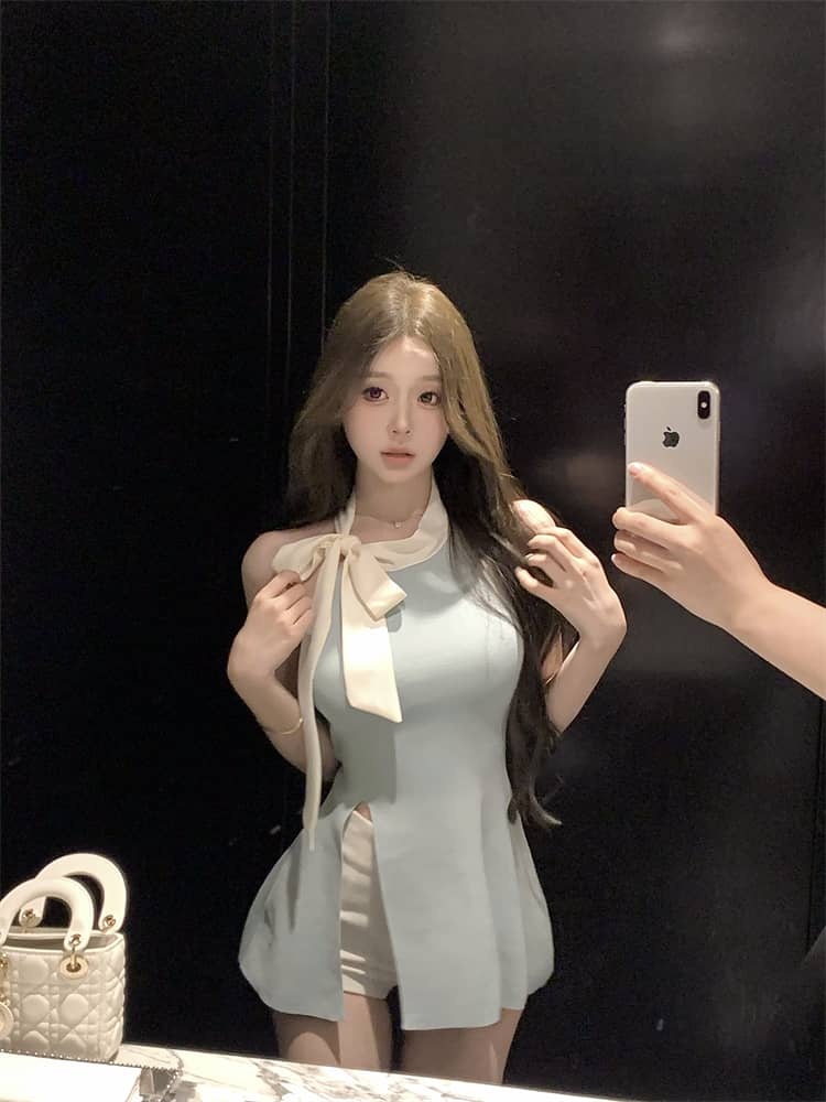 Bow Halterneck Knitted Vest