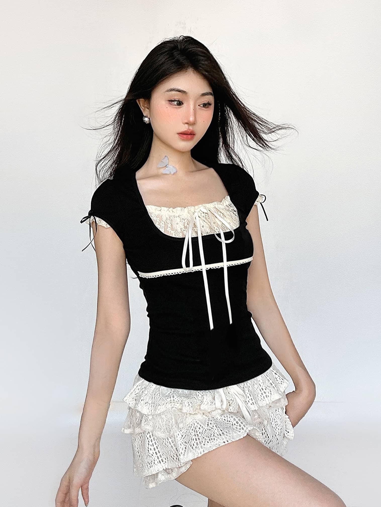 Square Neck Bow Blouse