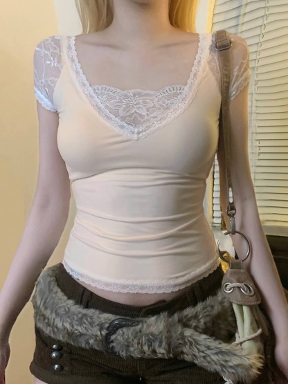 Lace Trim V-Neck Top